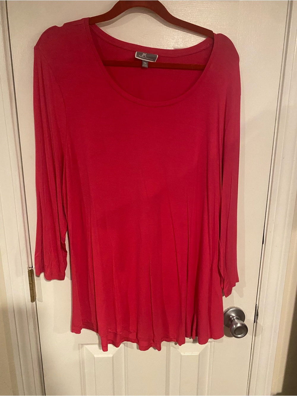 JM Collection Bright Pink Long Sleeve Scoop Neck Top